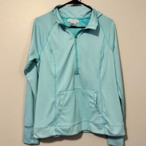 USED Woman's Keren Hart Long Sleeve Hoodie Color Blue/White Size Large